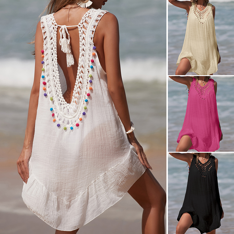 Summer Clothing Colors - Gaun pendek punggung terbuka V-Neck wanita