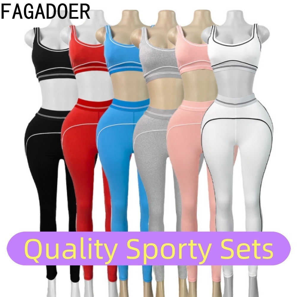 Quality Summer Clothing - FAGADOER Set Olahraga Berkualitas Patchwork Fashion