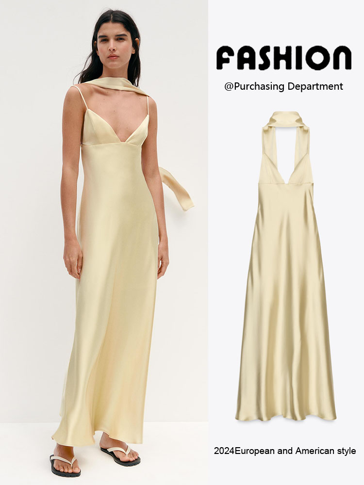 Quality Summer Clothing - Gaun Malam Pinggang Tinggi Bahan Satin