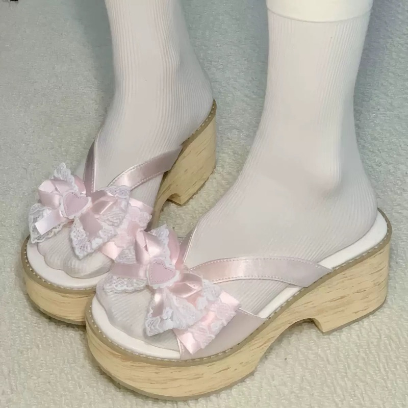 Summer Holiday Clothing Women - Sandal Platform Tebal Motif Kayu Sweet