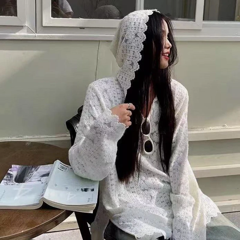 Summer Clothing Aesthetic - Y2K Kemeja Bertudung Renda Pakaian Jalanan