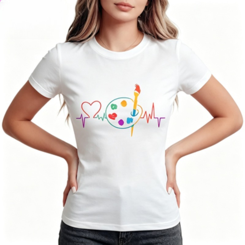 Summer Clothing Color Palette - Kaos Wanita Kasual Berwarna-warni dengan Motif