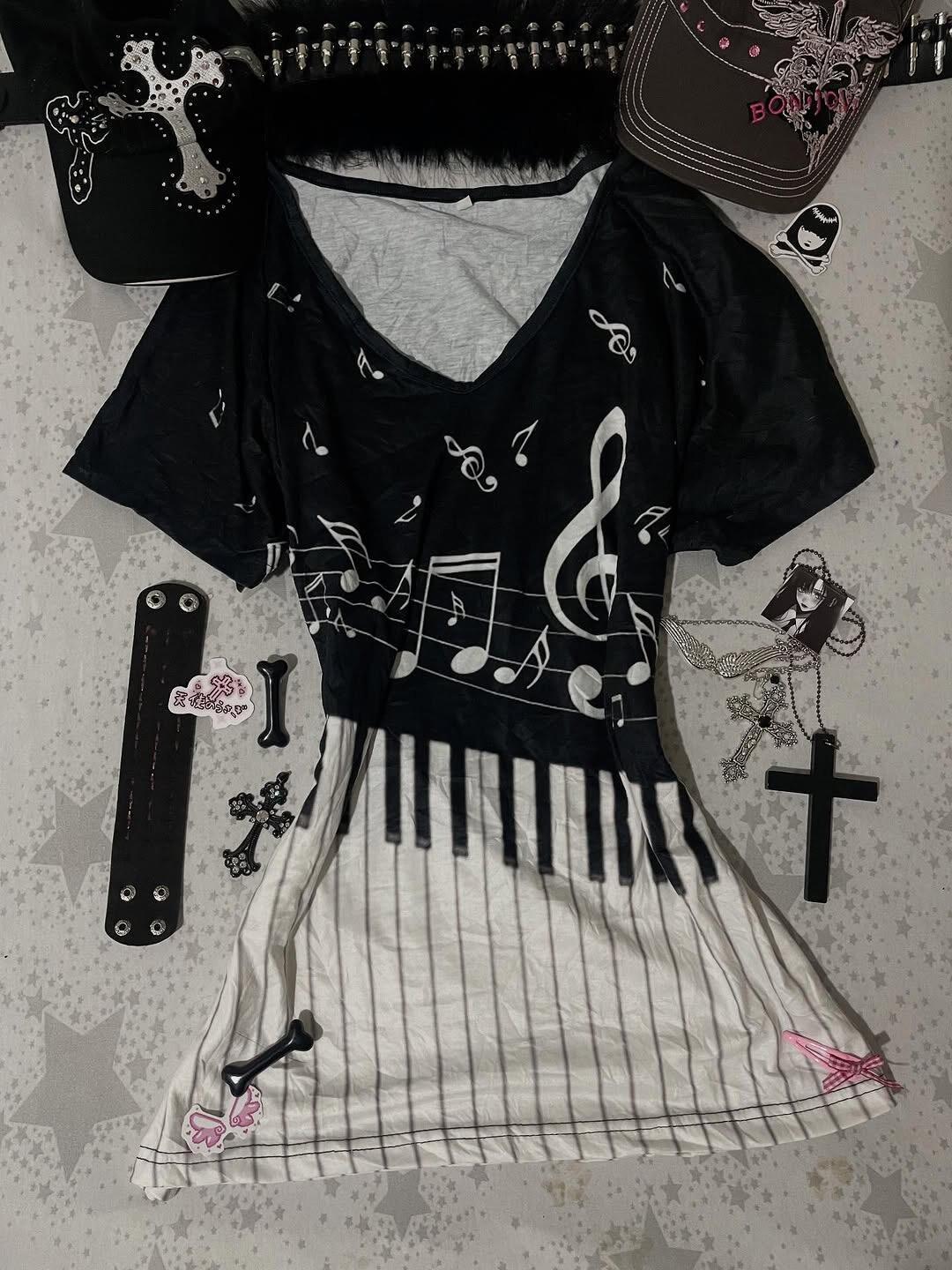 Kaos Musik Gothic Y2K dengan C - Summer Grunge Clothing ulasan dan harga
