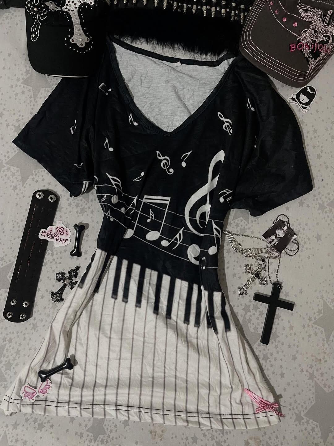 Kaos Musik Gothic Y2K dengan C - Summer Grunge Clothing ulasan dan harga