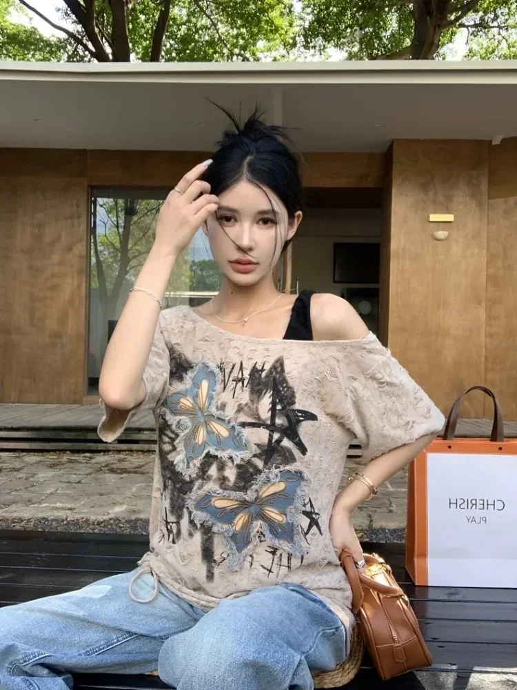 HOUZHOU t-shirt grafis Vintage - Summer Grunge Clothing ulasan dan harga