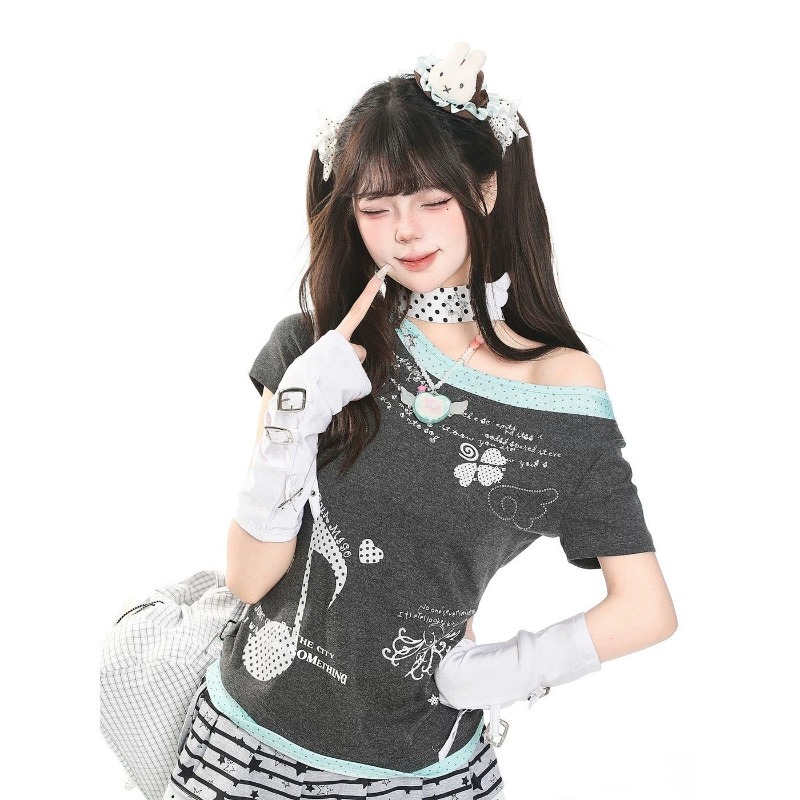 Kimutomo Kaus Wanita Motif Pol - Summer Grunge Clothing ulasan dan harga