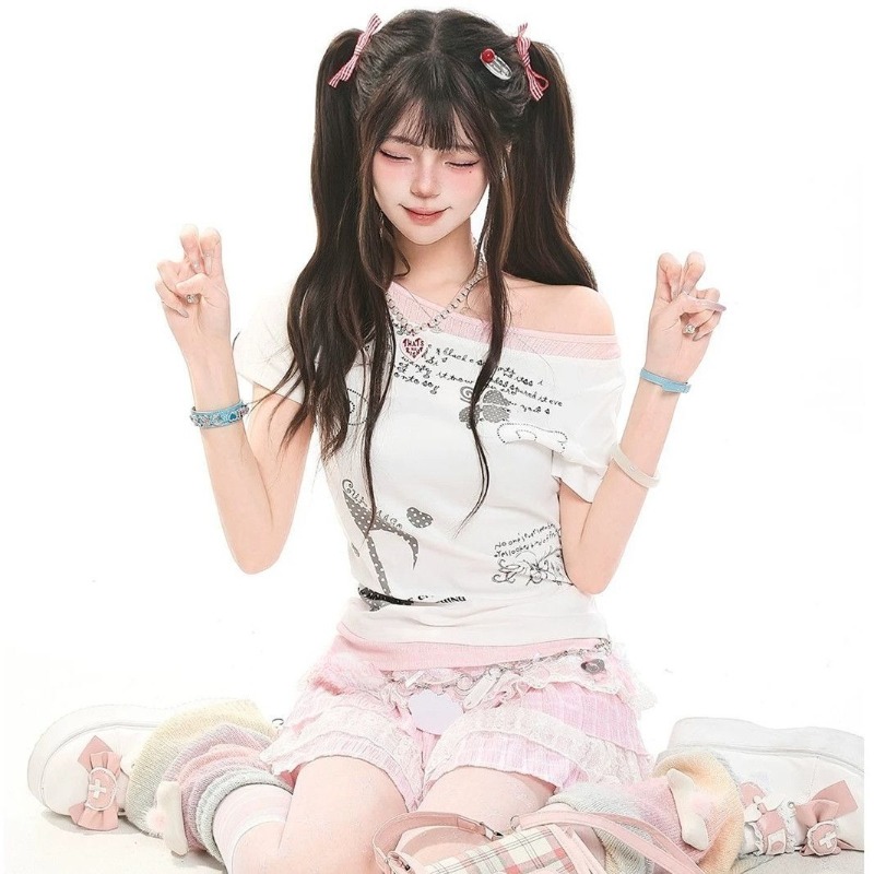 Kimutomo Kaus Wanita Motif Pol - Summer Grunge Clothing ulasan dan harga