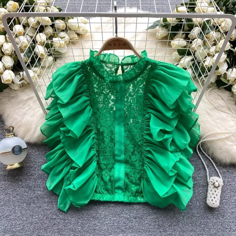 Blus Lengan Kelopak Renda Eleg - Summer Clothing In French ulasan dan harga