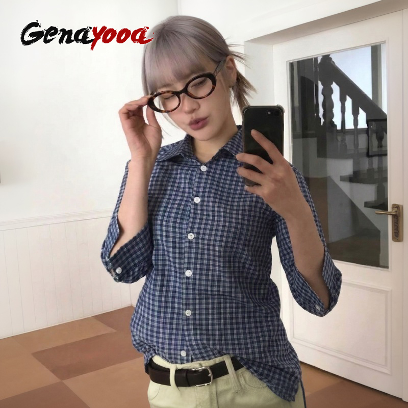 Genayooa Y2k Kemeja Kotak-kota - Summer Grunge Clothing ulasan dan harga