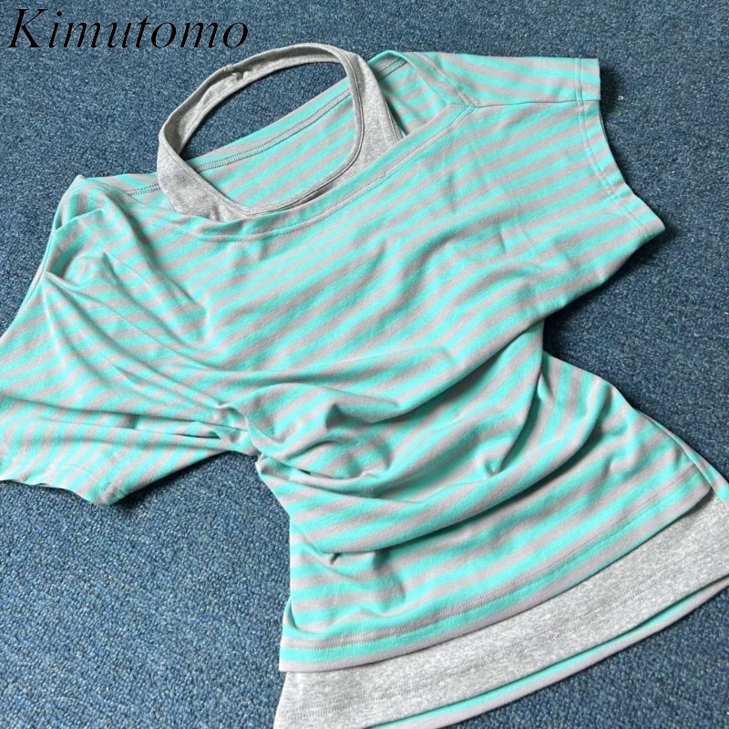 Kimutomo Kaus Wanita Bergaris  - Summer Grunge Clothing ulasan dan harga