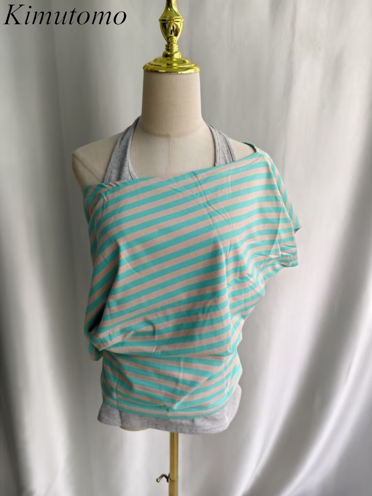 Kimutomo Kaus Wanita Bergaris  - Summer Grunge Clothing ulasan dan harga