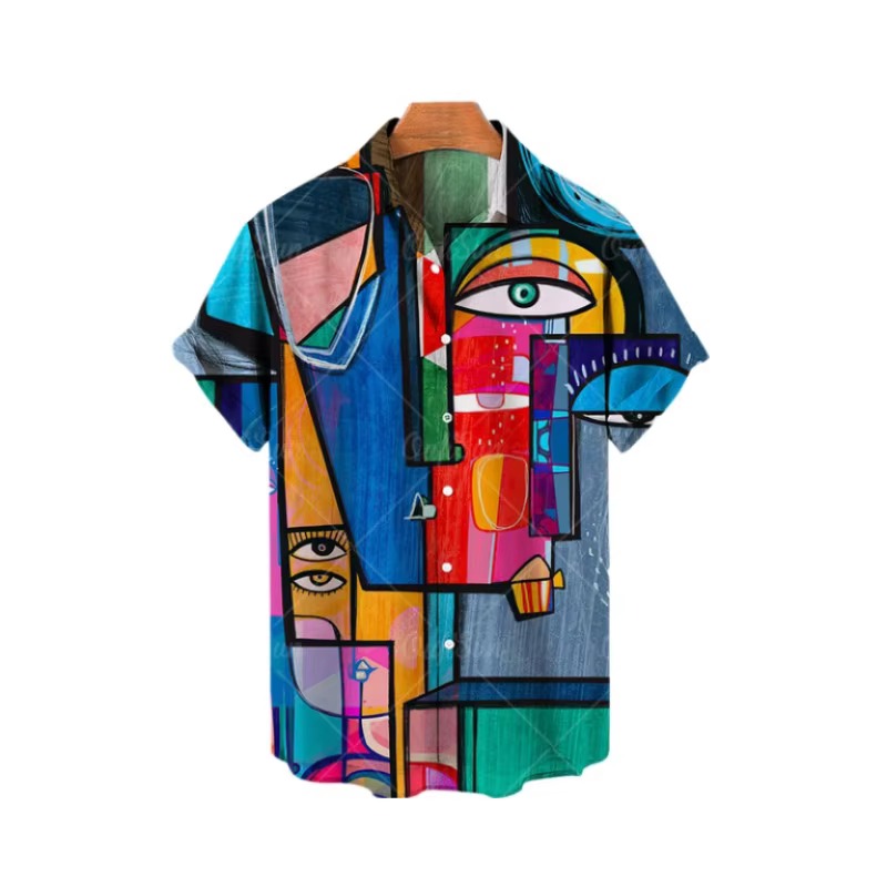 Kemeja gaya lukisan minyak 3D  - Summer Vacation Clothing Men ulasan dan harga