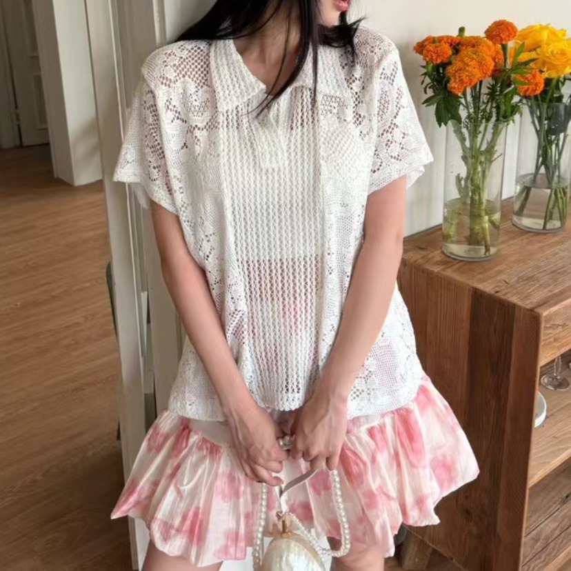 Kemeja Kerah Retro Berenda Wan - Summer Clothing Online ulasan dan harga