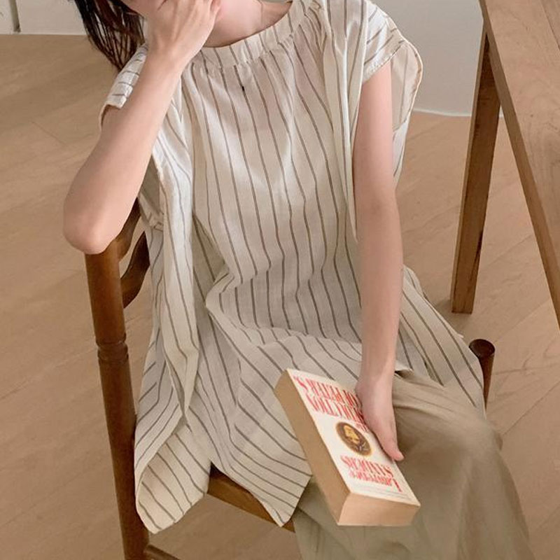 Blus Bergaris Kasual Pakaian W - Summer Clothing Drop ulasan dan harga